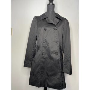 H&M Jacket 12 Black Double Breasted Long Line Collared Pintuck Long Sleeve Lined
